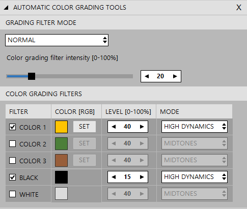 Screenshot from Automata Pro's color grading tools