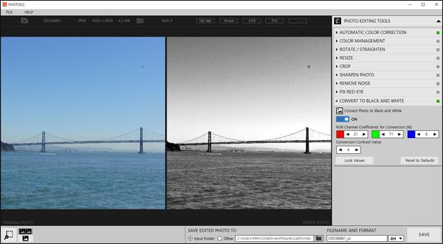 PhotoEQ black and white conversion tool