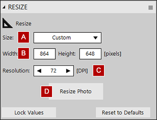 Resize tool settings